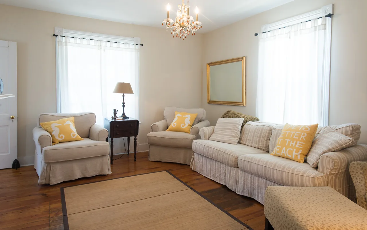 Bright living room photographed for a Cape Charles rental property